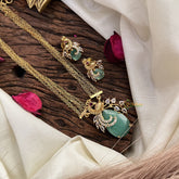 Stylish Aqua Green AD Stone Peacock Pendant Layered Chain-G14624